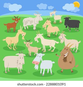 Cartoon illustration of funny goats farm animals comic characters set