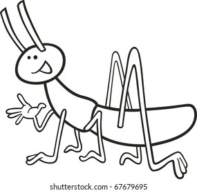 cartoon illustration of funny grasshopper for coloring book