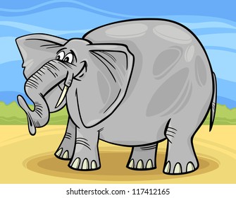 Cartoon Illustration of Funny Gray African Elephant