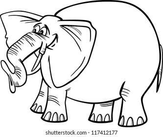 Cartoon Illustration of Funny Gray African Elephant for Coloring Book