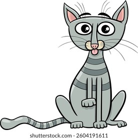 Cartoon illustration of funny gray tabby cat comic animal character