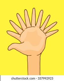 Cartoon illustration of funny hand with ten fingers