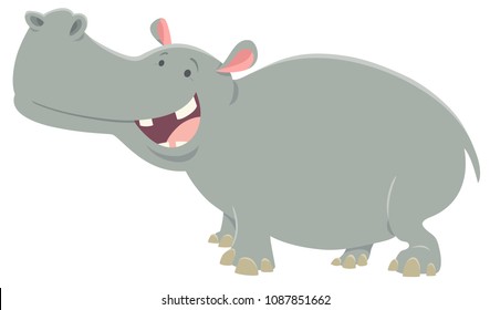 Cartoon Illustration of Funny Hippo or Hippopotamus Animal Character