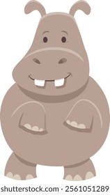 Cartoon illustration of funny hippo or hippopotamus wild animal character