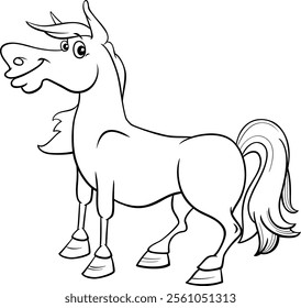 Cartoon illustration of funny horse farm animal character coloring page