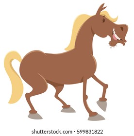 Cartoon Illustration of Funny Horse Farm Animal Character