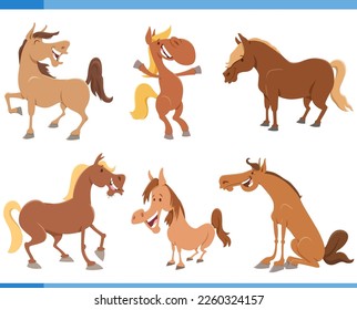 Ilustración de dibujos animados de animales de granja de caballos graciosos conjunto de personajes cómicos