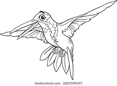 Cartoon illustration of funny hummingbird bird animal character coloring page