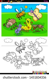 Cartoon Illustration of Funny Insects Animal Characters Coloring Book Activity