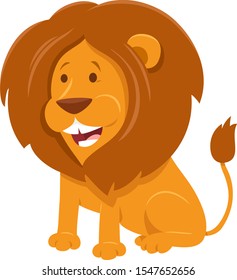Cartoon Illustration of Funny Lion Wild Animal Character