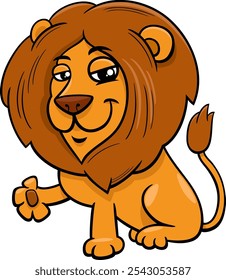 Cartoon illustration of funny lion wild animal character waving paw