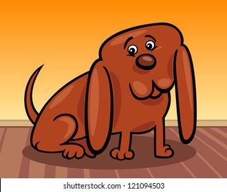 Cartoon Illustration of Funny Little Dog with Huge Ears at Home