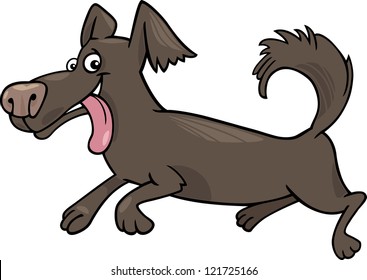 Cartoon Illustration of Funny Little Running Shaggy Dog