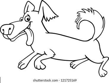 Cartoon Illustration of Funny Little Running Shaggy Dog for Coloring Book or Coloring Page