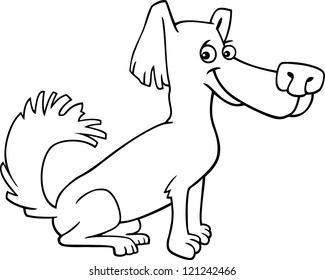 Cartoon Illustration of Funny Little Shaggy Dog for Coloring Book or Page
