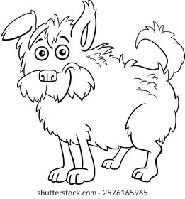 Cartoon illustration of funny little shaggy dog comic animal character coloring page