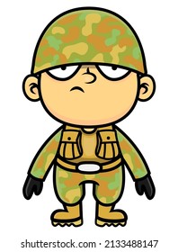 Cartoon illustration of funny little Soldier wearing camouflage uniform with ready gesture, best for mascot, logo, and sticker with military themes for kids