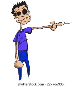 cartoon illustration of funny looking guy with finger pointing