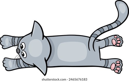 Cartoon illustration of funny lying cat or kitten comic animal character