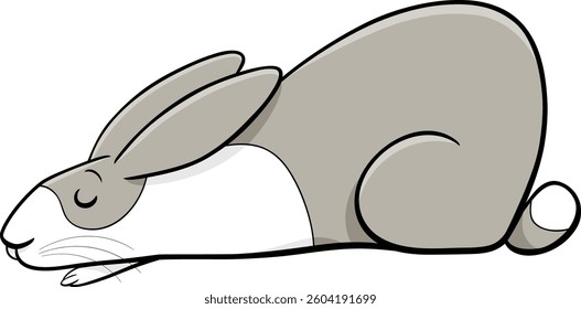 Cartoon illustration of funny lying miniature rabbit animal character sleeping
