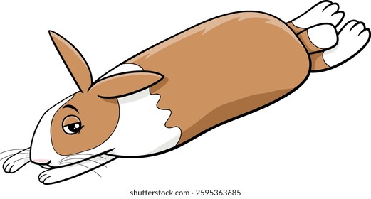Cartoon illustration of funny lying sleepy miniature rabbit comic animal character