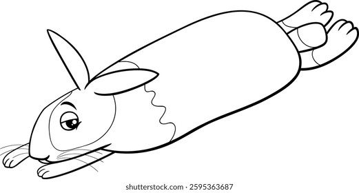 Cartoon illustration of funny lying sleepy miniature rabbit comic animal character coloring page