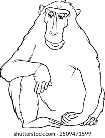 Cartoon illustration of funny macaque primate animal character coloring page