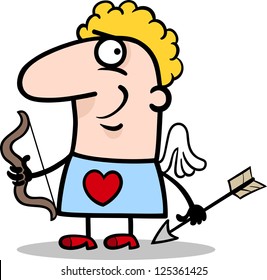 Cartoon Illustration of Funny Man in Cupid Costume with Bow and Arrow for Valentines Day