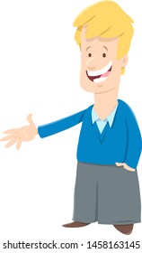 Cartoon illustration of Funny Man man Stretching his hand for Handshake