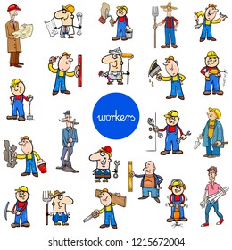 Cartoon Illustration of Funny Manual Workers at Work Characters Large Set