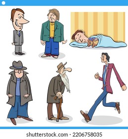 Cartoon illustration of funny men comic characters set
