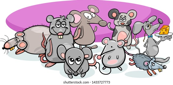 Cartoon Illustration of Funny Mice Rodent Characters Group
