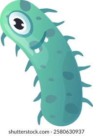 Cartoon illustration of a funny microbe with a big eye, showing teeth, isolated on a white background, ideal for educational and healthcare related projects