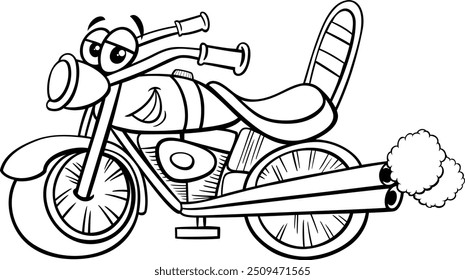 Cartoon illustration of funny motor bike vehicle or chopper comic character coloring page