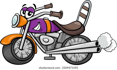 Cartoon illustration of funny motor bike vehicle or chopper comic character