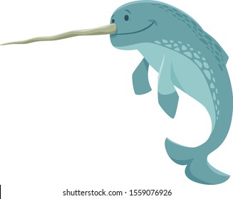 Cartoon Illustration of Funny Narwhal Sea Mammal Animal Character