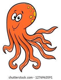 Cartoon Illustration of Funny Octopus Sea Animal Character