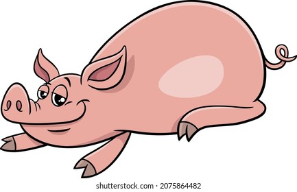 Cartoon illustration of funny pig comic farm animal character