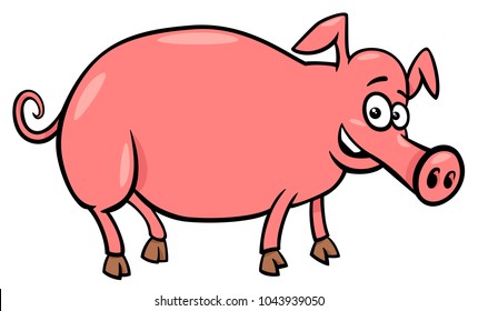 Cartoon Illustration of Funny Pig Farm Animal Character