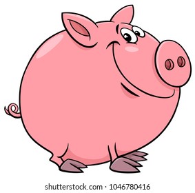 Cartoon Illustration of Funny Pig Farm Animal Character