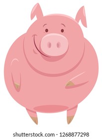 Cartoon Illustration of Funny Pig Farm Animal Character