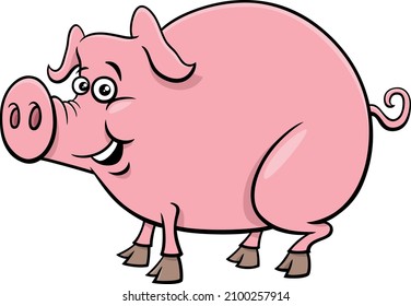 Cartoon illustration of funny pig farm animal character