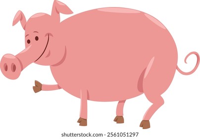 Cartoon illustration of funny pig farm animal character