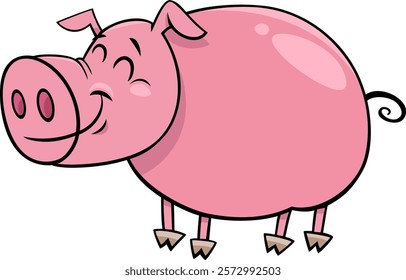 Cartoon illustration of funny pig farm animal character