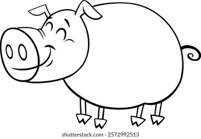 Cartoon illustration of funny pig farm animal character coloring page