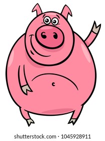 Cartoon Illustration of Funny Pig or Porker Farm Animal Character