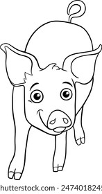 Cartoon illustration of funny piglet farm animal character coloring page