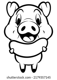 Cartoon illustration of Funny Piglets holding a grilled sausage, best for sticker, mascot, and coloring book for kids