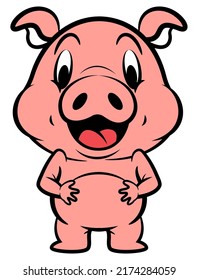 Cartoon illustration of Funny Piglets standing and laugh, best for sticker, mascot, and logo with animal farm themes for kids
