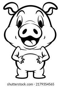 Cartoon illustration of Funny Piglets standing and laugh, best for sticker, mascot, and coloring book with animal farm themes for kids